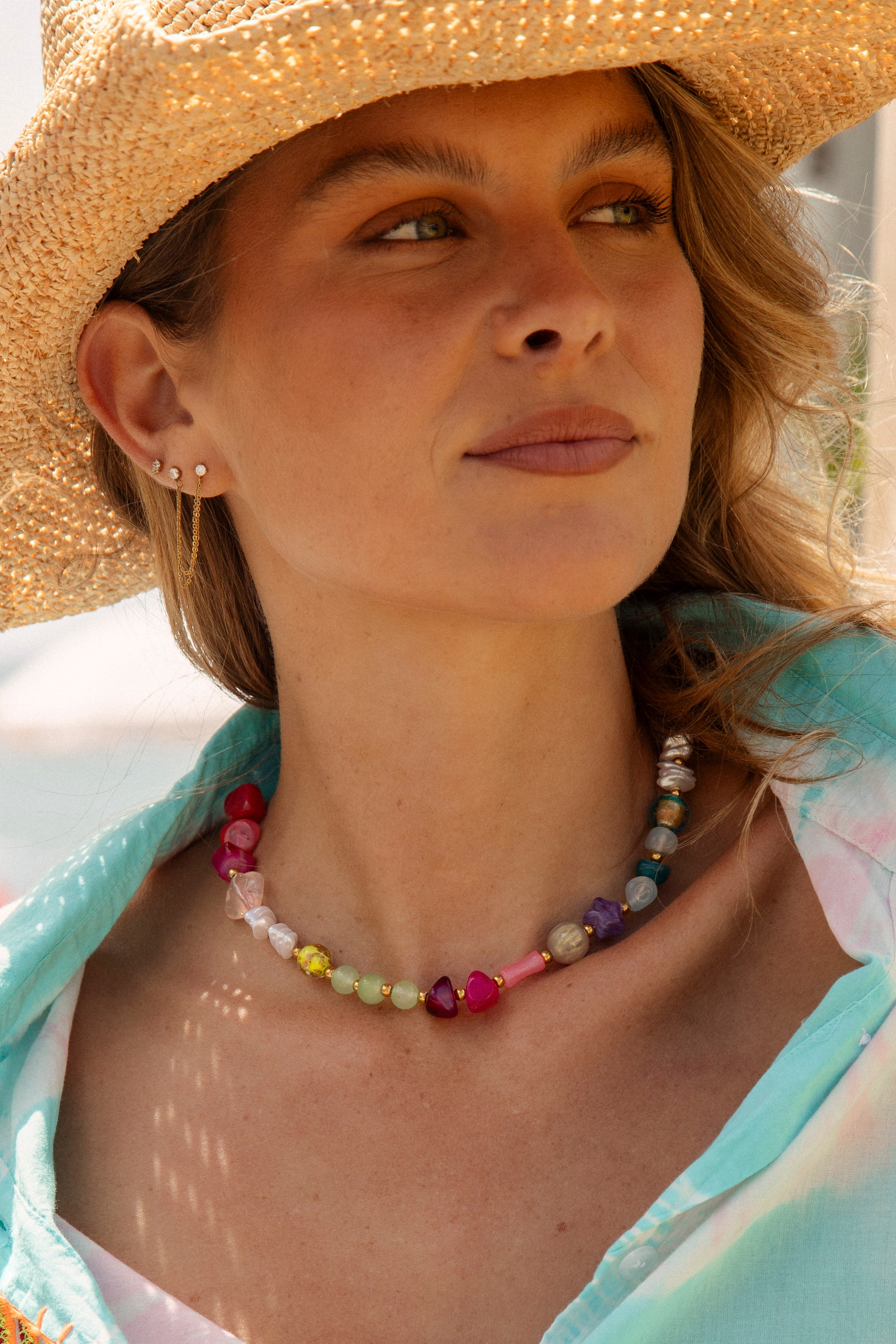 Laguna Necklace - multi coloured beaded necklace in rainbow tones