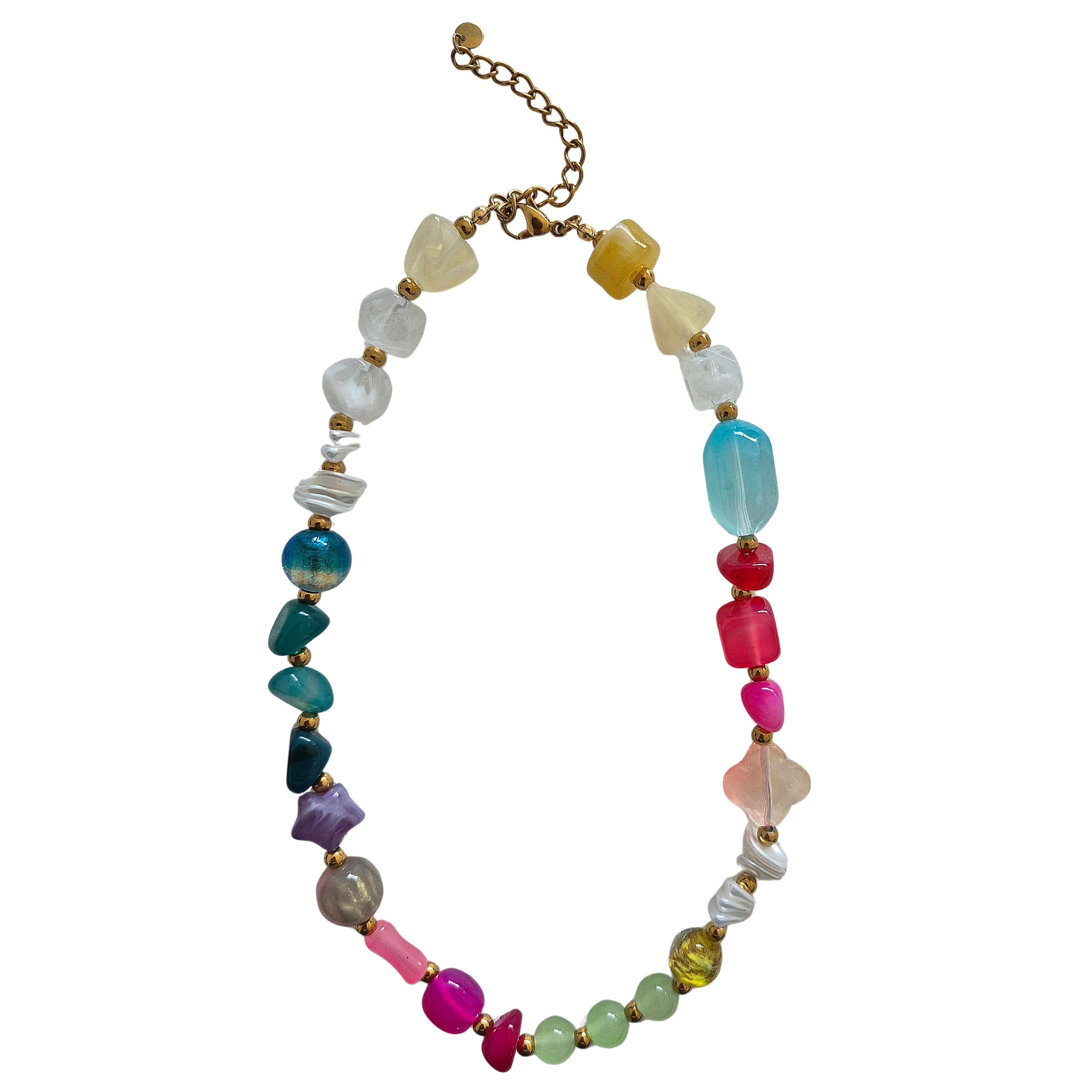 Laguna Necklace - rainbow coloured beaded necklace on white background