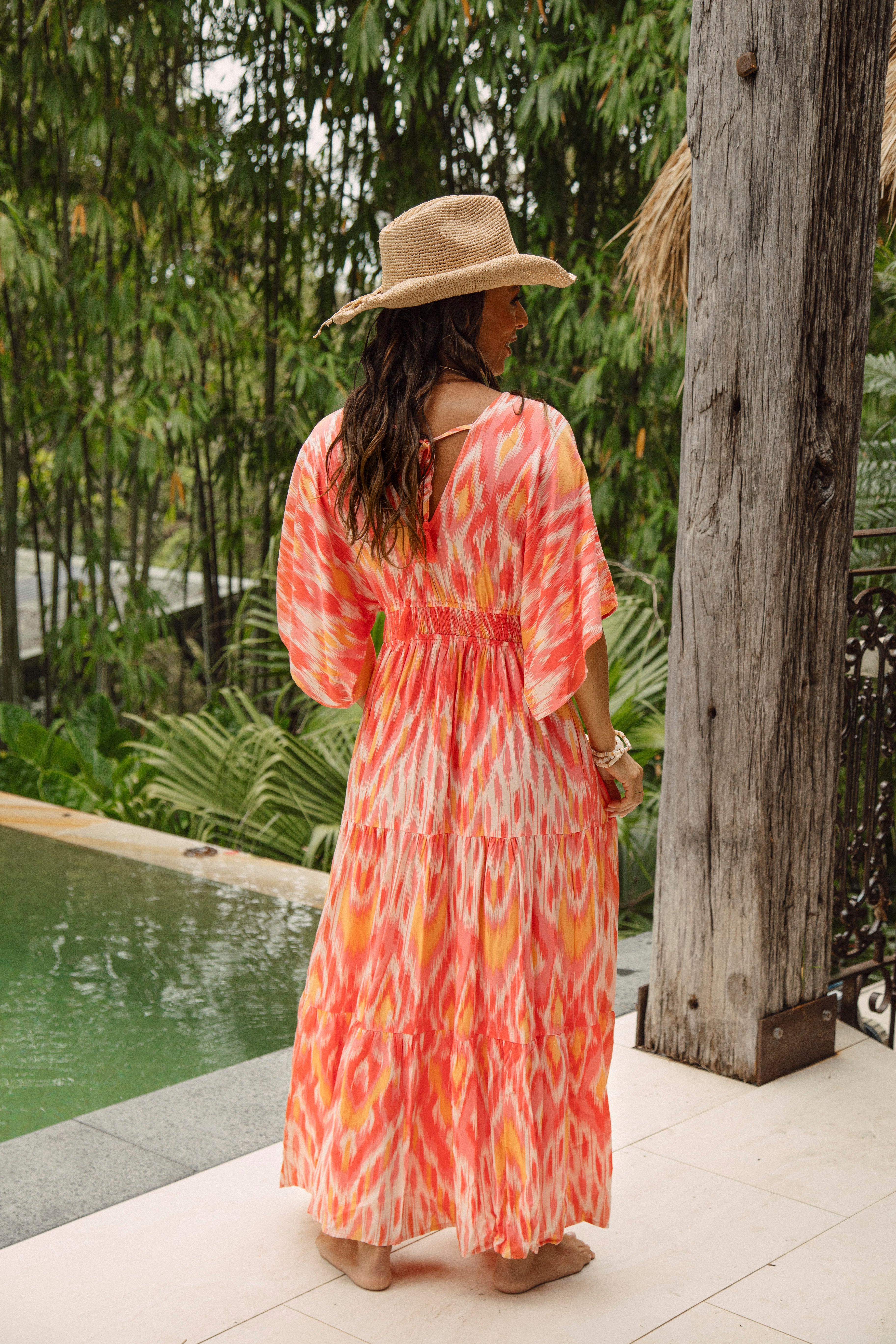 Lani Maxi Dress Sunburst rear view featuring tie detail