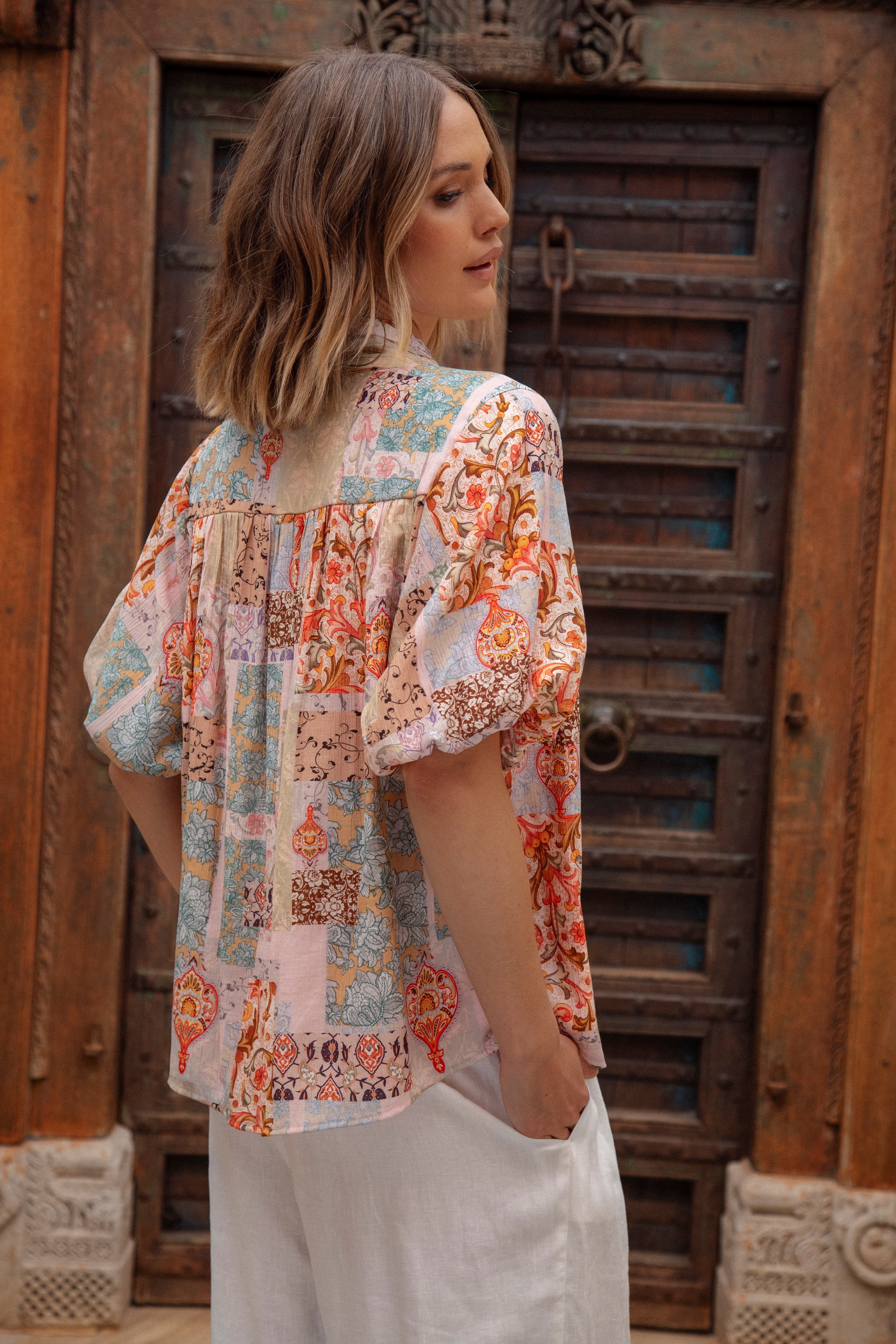 Laura Blouse Apricot Patchwork Rear View