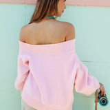 Leilani Off Shoulder Knit Candy Pink. Off-shoulder sweater in light pink colourway.