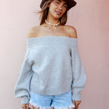 Leilani Off Shoulder Knit Oatmeal. Off-shoulder jumper in beige colourway.