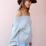 Leilani Off Shoulder Knit Oatmeal. Side View.