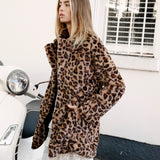 Leopard Luxe Faux Fur Coat - side view showcasing pockets