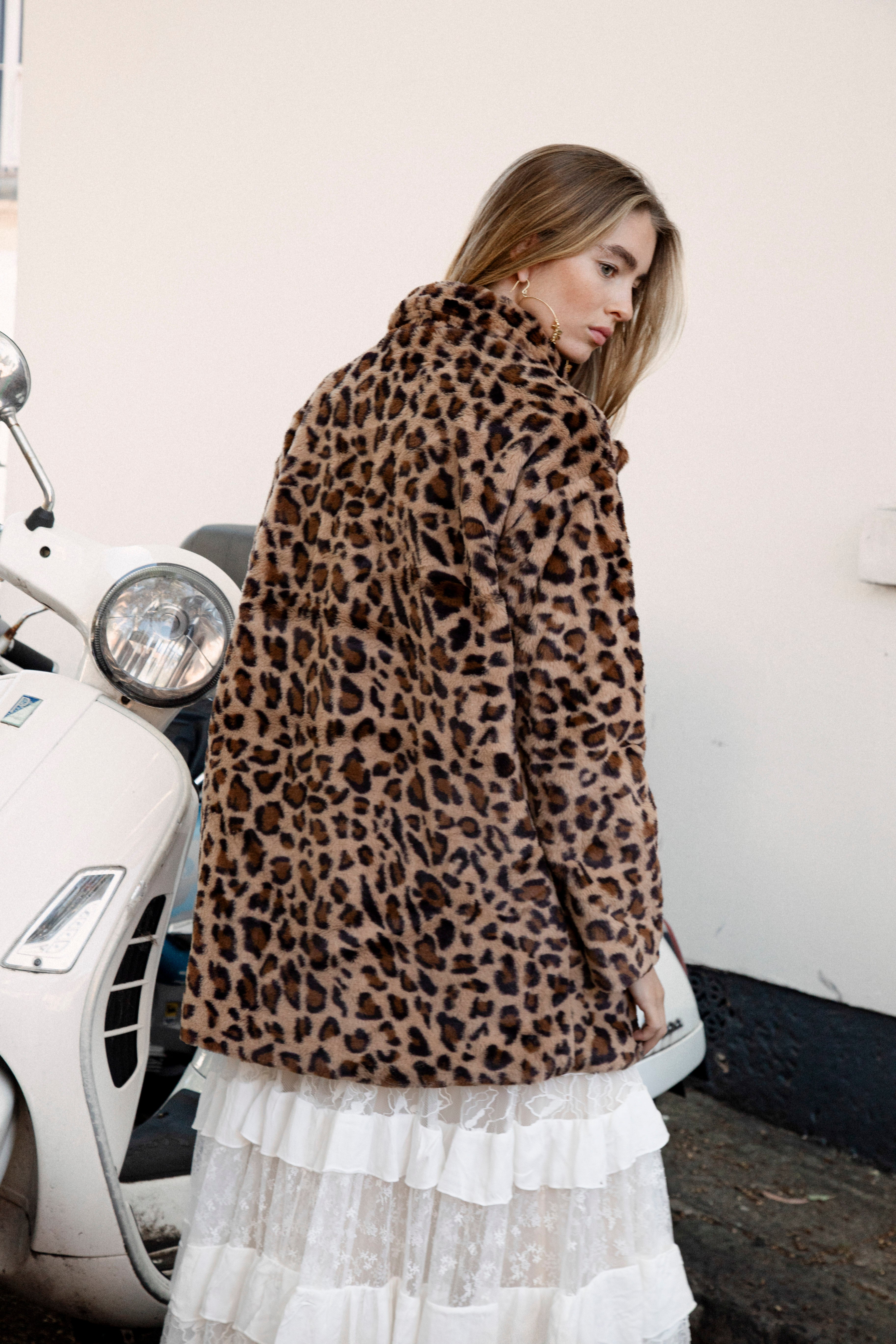 Leopard Luxe Faux Fur Coat - rear view.