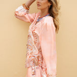 Les Fleur Blouse Sorbet - lightweight long sleeve blouse featuring button down style and Boho inspired pattern