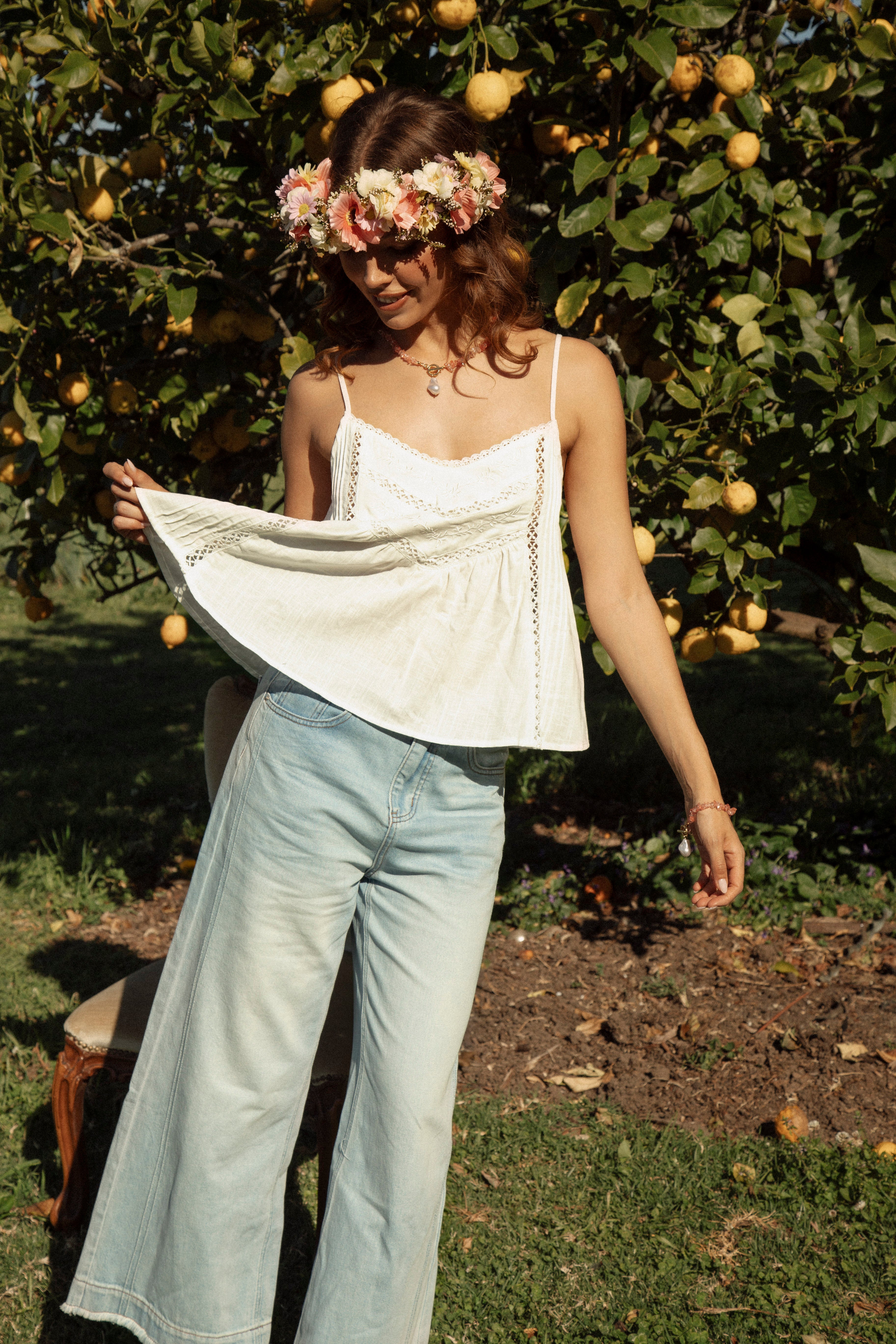 Lola Cami Vanilla  - white camisole featuring lace and embroidery detail