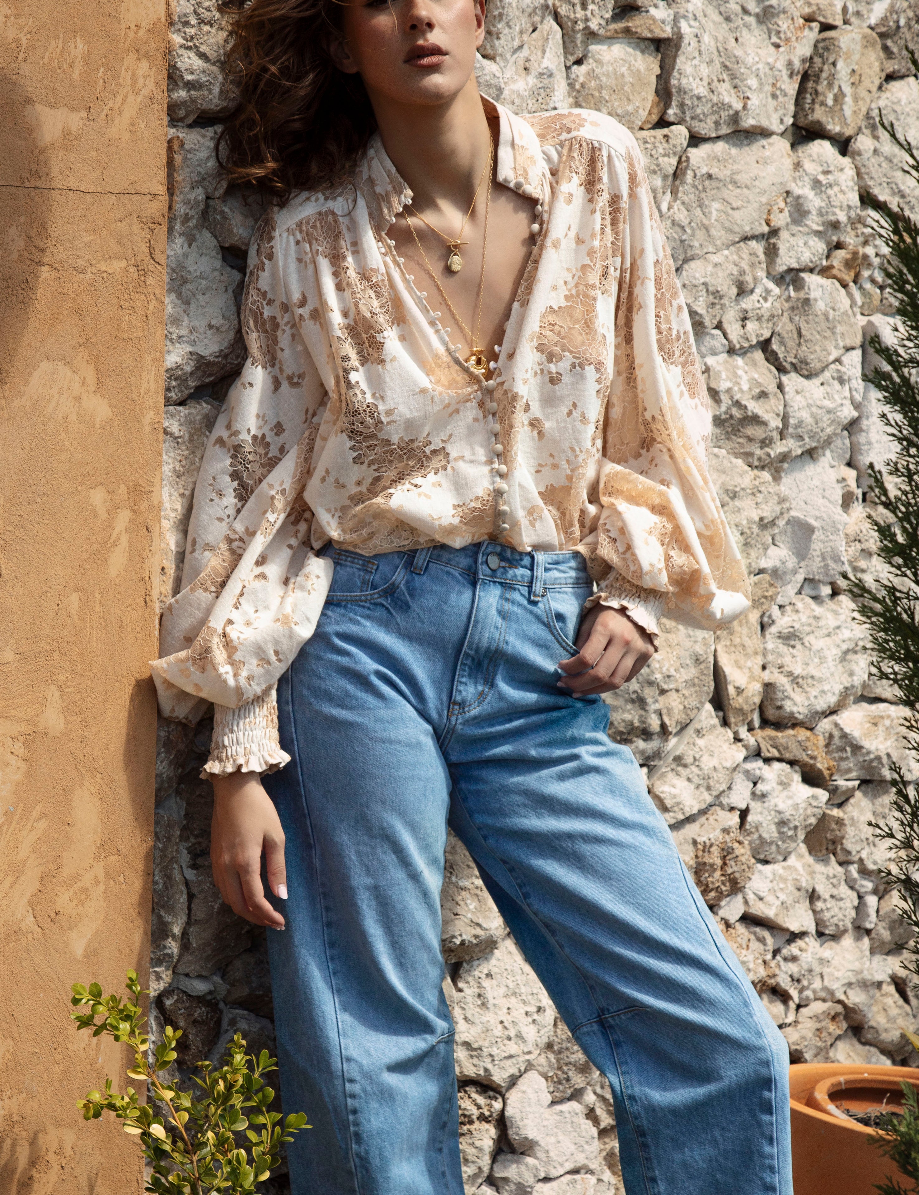 Lucia Barrel Jeans worn with Margot Summer Blouse