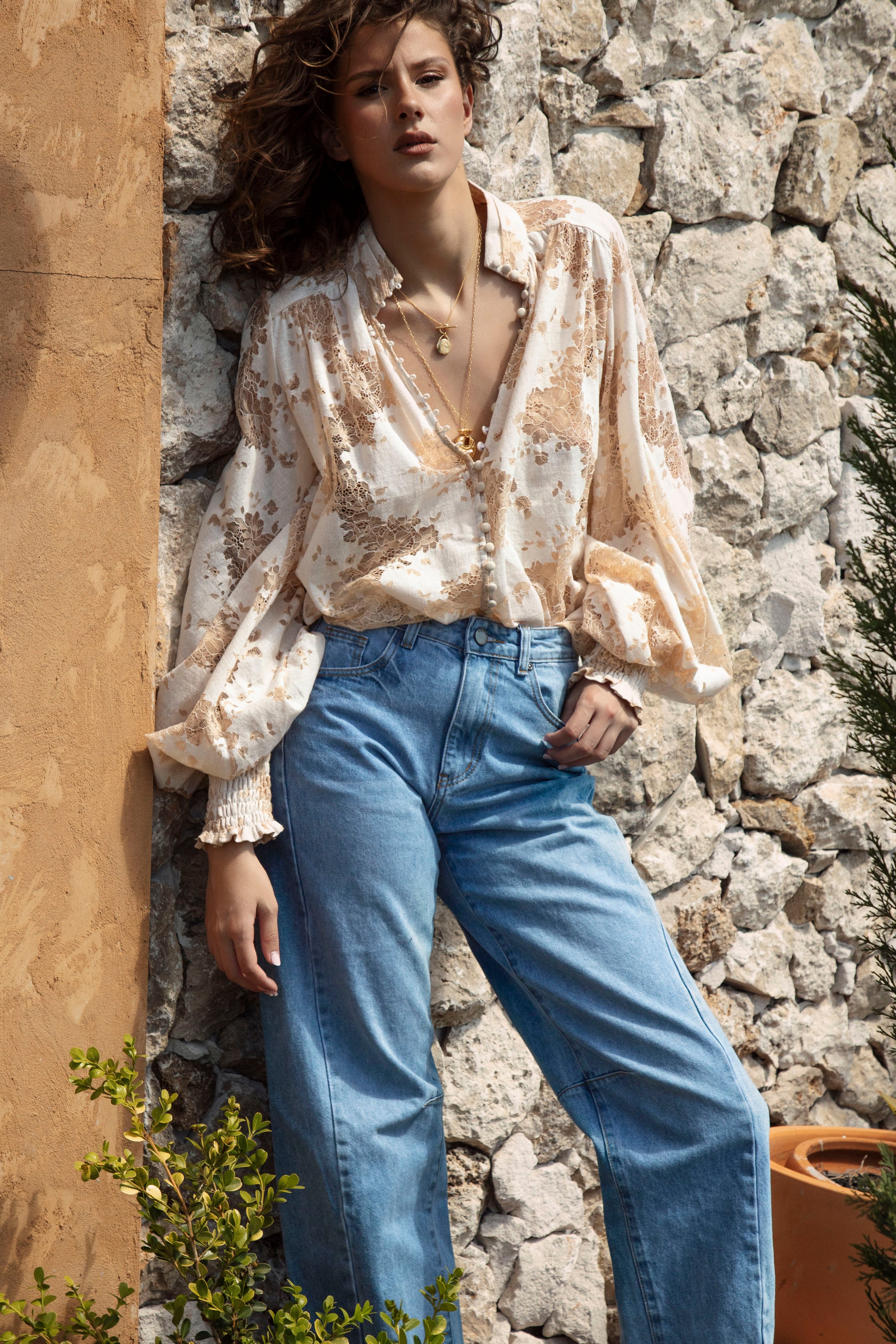 Lucia Barrel Jeans worn with Margot Summer Blouse