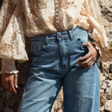 Lucia Barrel Jeans - showcasing high waist style and pocket detail