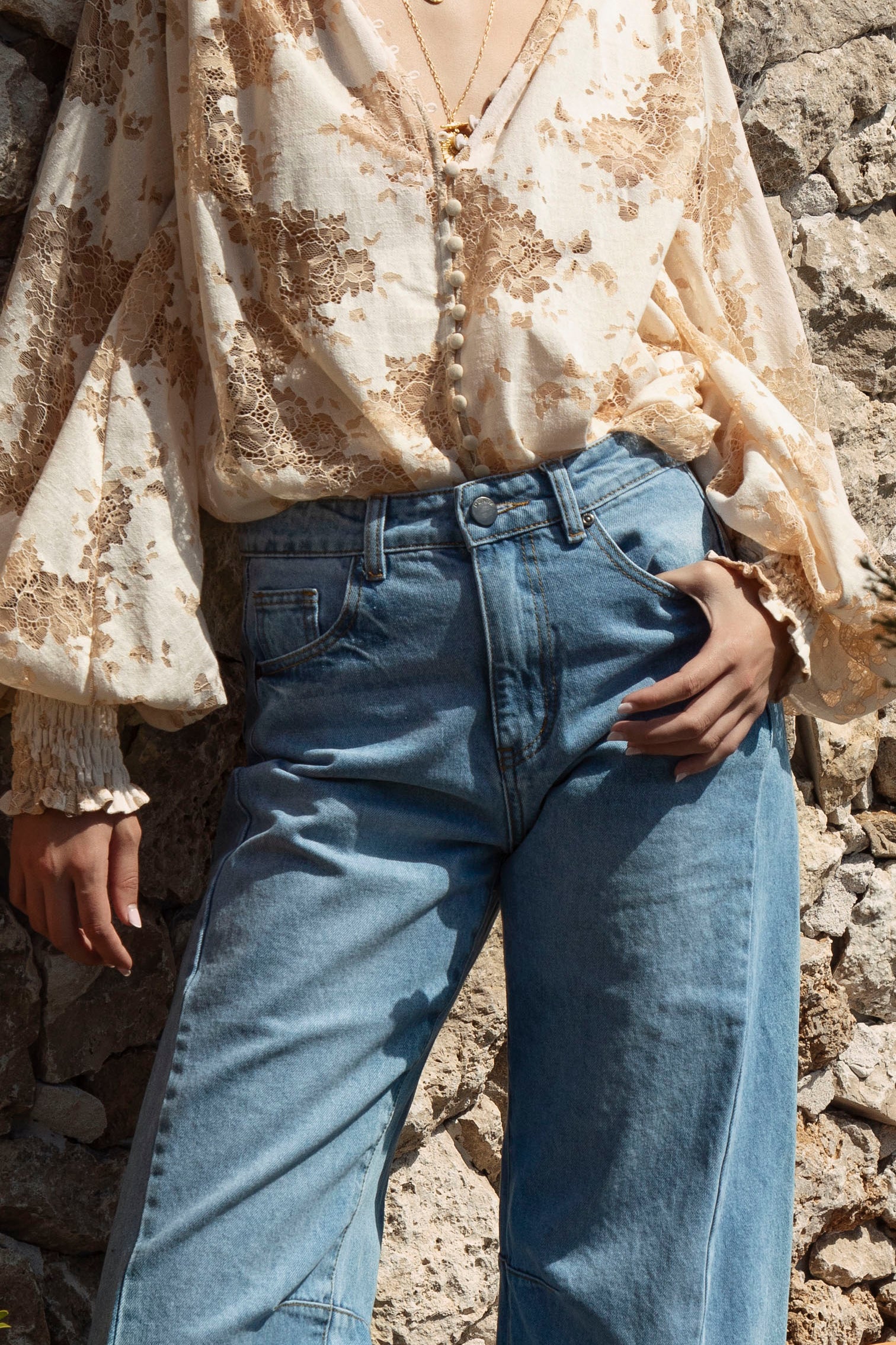 Lucia Barrel Jeans - showcasing high waist style and pocket detail