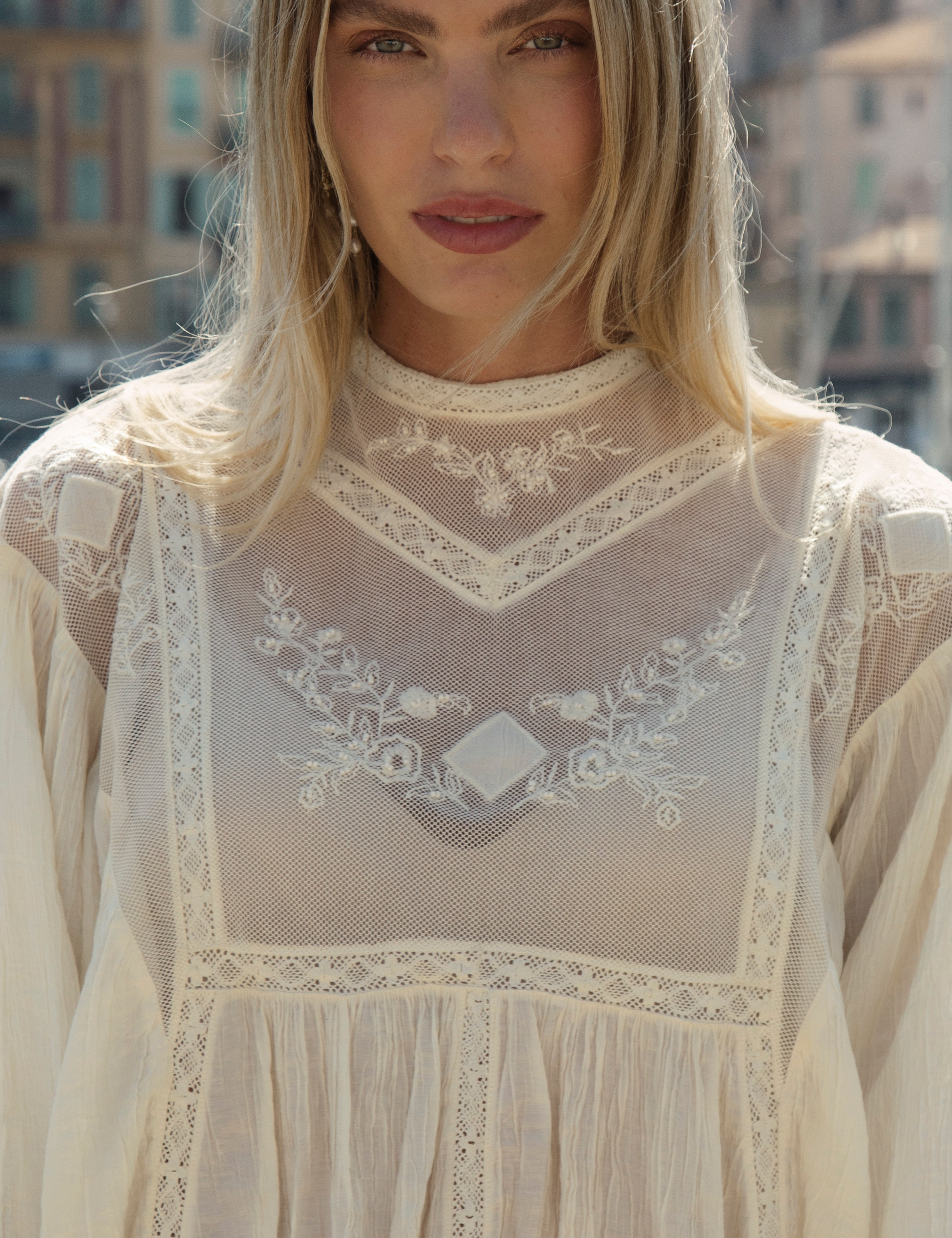 Lumiere Blouse - sheer blouse with lace details and included cami
