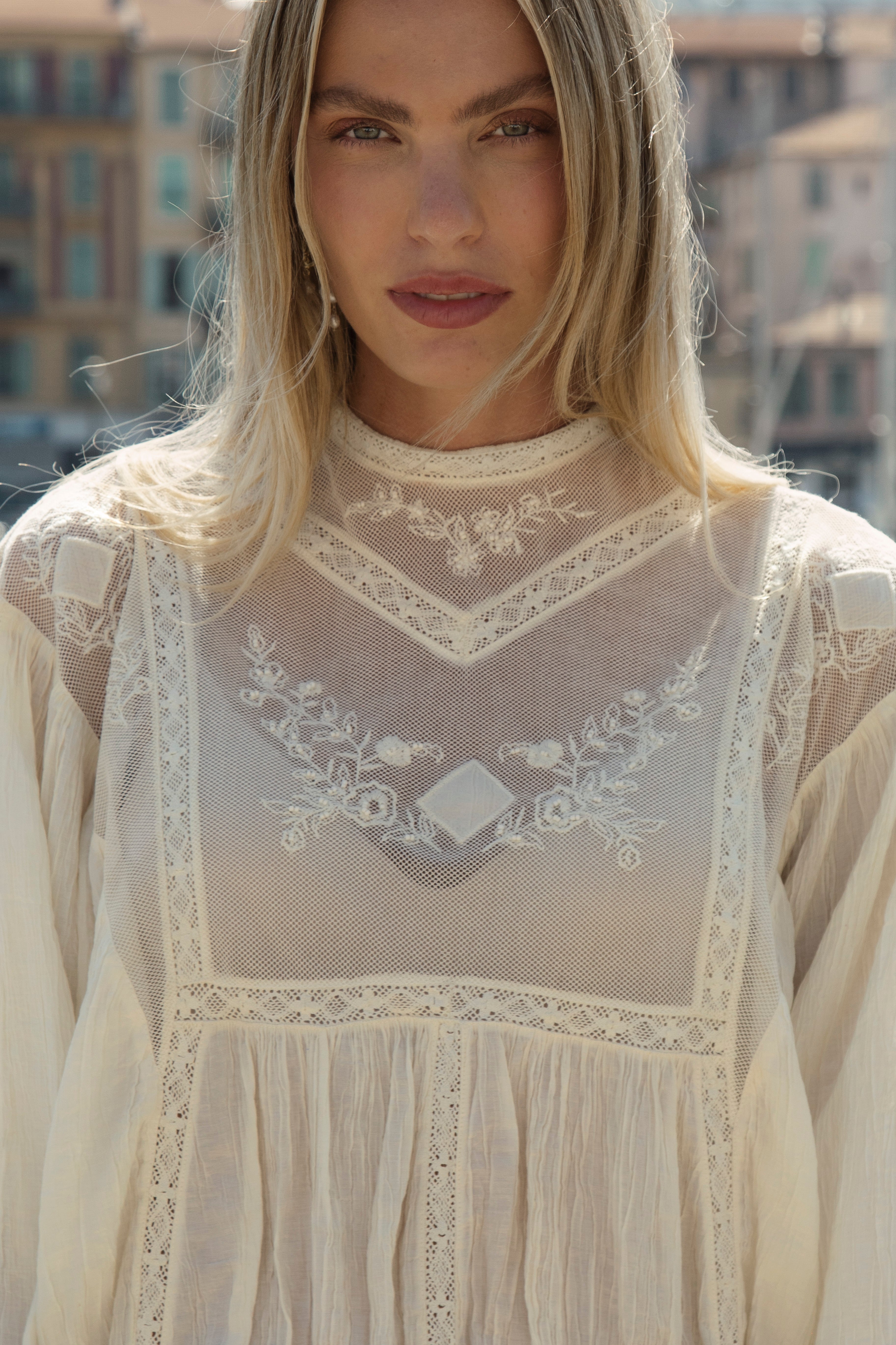 Lumiere Blouse - sheer blouse with lace details and included cami