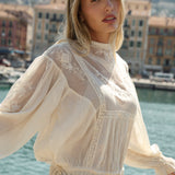Lumiere Blouse - cream coloured long sleeve blouse with delicate lace details