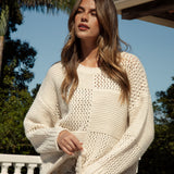 Luna Sweater in Cream colourway featuring a blend of open and tight knit