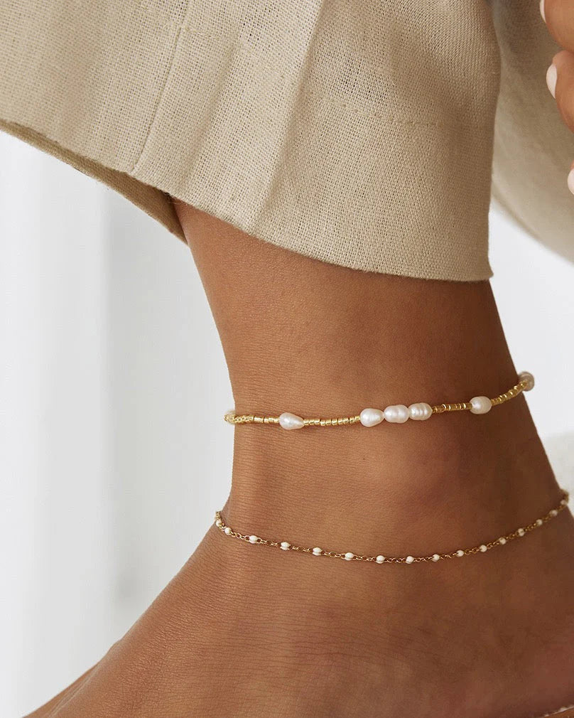 Poppy Pearl & Glass Beaded Anklet