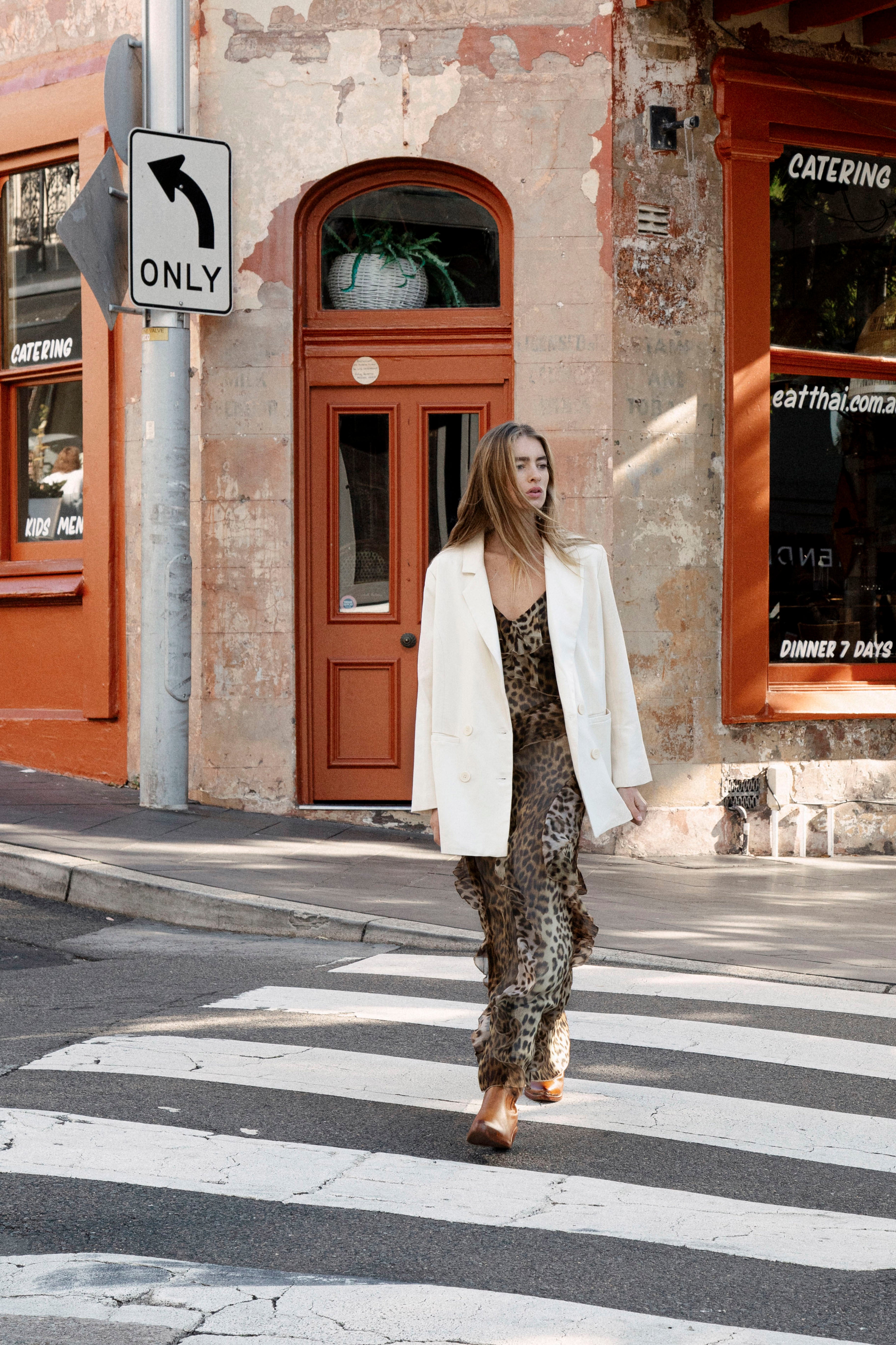 Madame Blazer Cream worn with Rue Leopard Ruffle Maxi and Drifter Boots by Bella Boheme