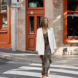 Madame Blazer Cream worn with Rue Leopard Ruffle Maxi and Drifter Boots by Bella Boheme