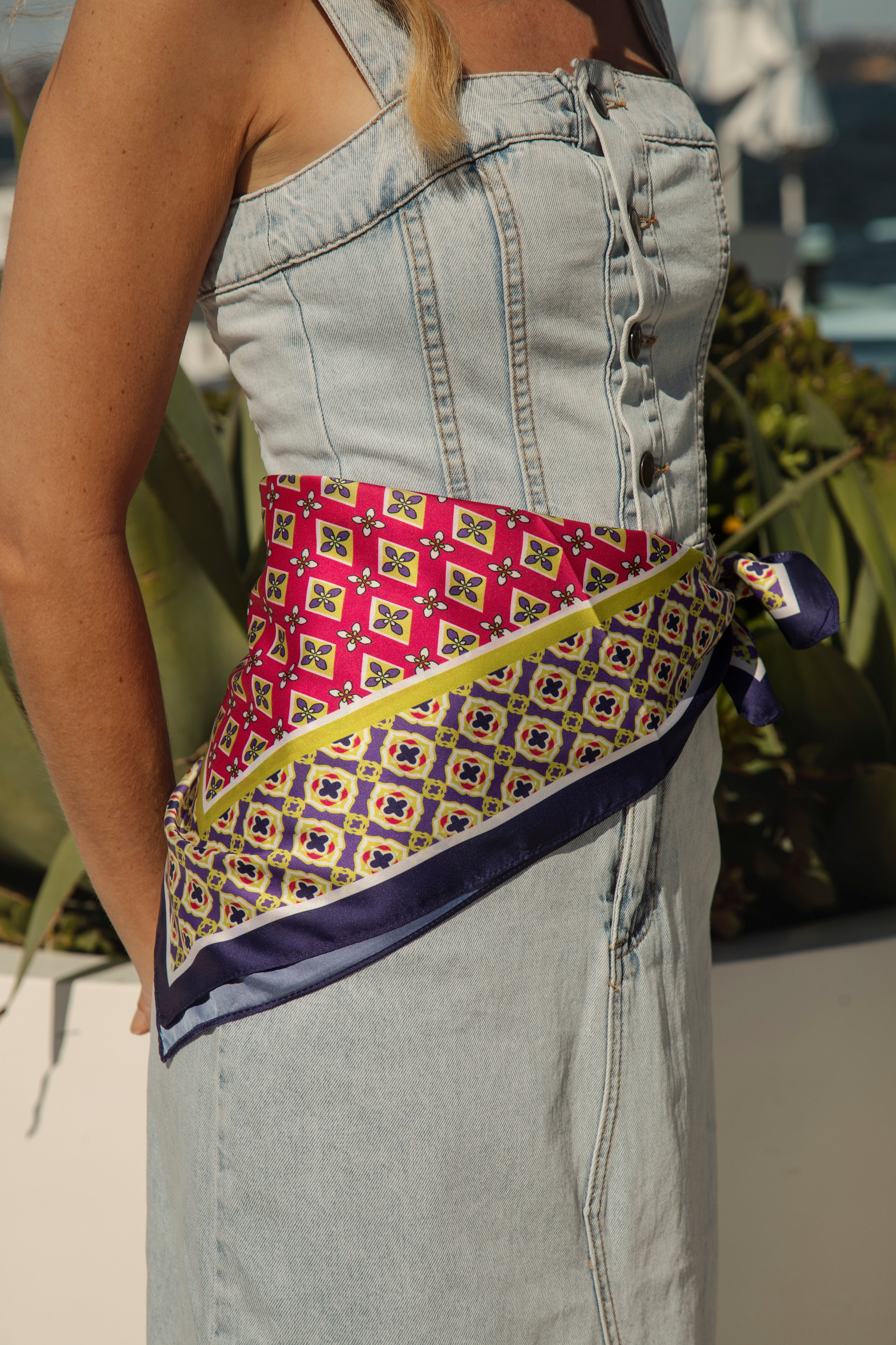 Majorca Scarf Fuchsia worn tied at waist