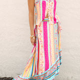 Marea Wrap Skirt Sun Drenched Stripe - Boho skirt featuring floral striped pattern in vibrant shades of pink, blue and yellow.