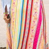 Marea Wrap Skirt Sun Drenched Stripe - close up view of vibrant boho floral striped pattern
