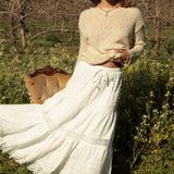 Marigold Cotton Maxi Skirt - boho style maxi skirt featuring lace details and drawstring waist