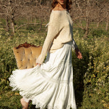 Marigold Cotton Maxi Skirt  - side view showcasing scalloped edging
