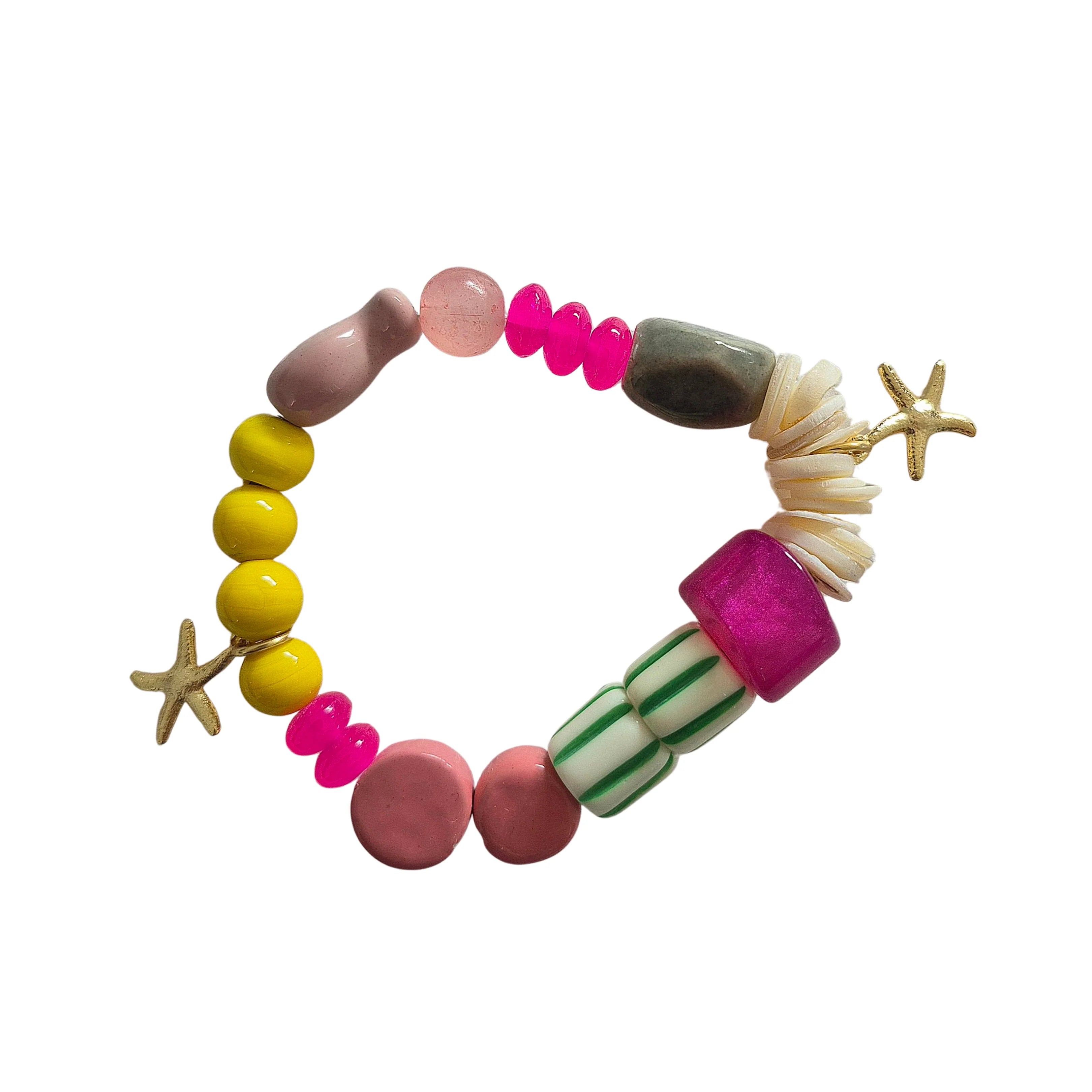 Marlow Bracelet - pink, yellow, cream beaded bracelet with starfish embellishments.