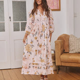 Meadow Maxi Valentina is a Bohemian Maxi Dress in cream colourway with floral print in Autumn tones