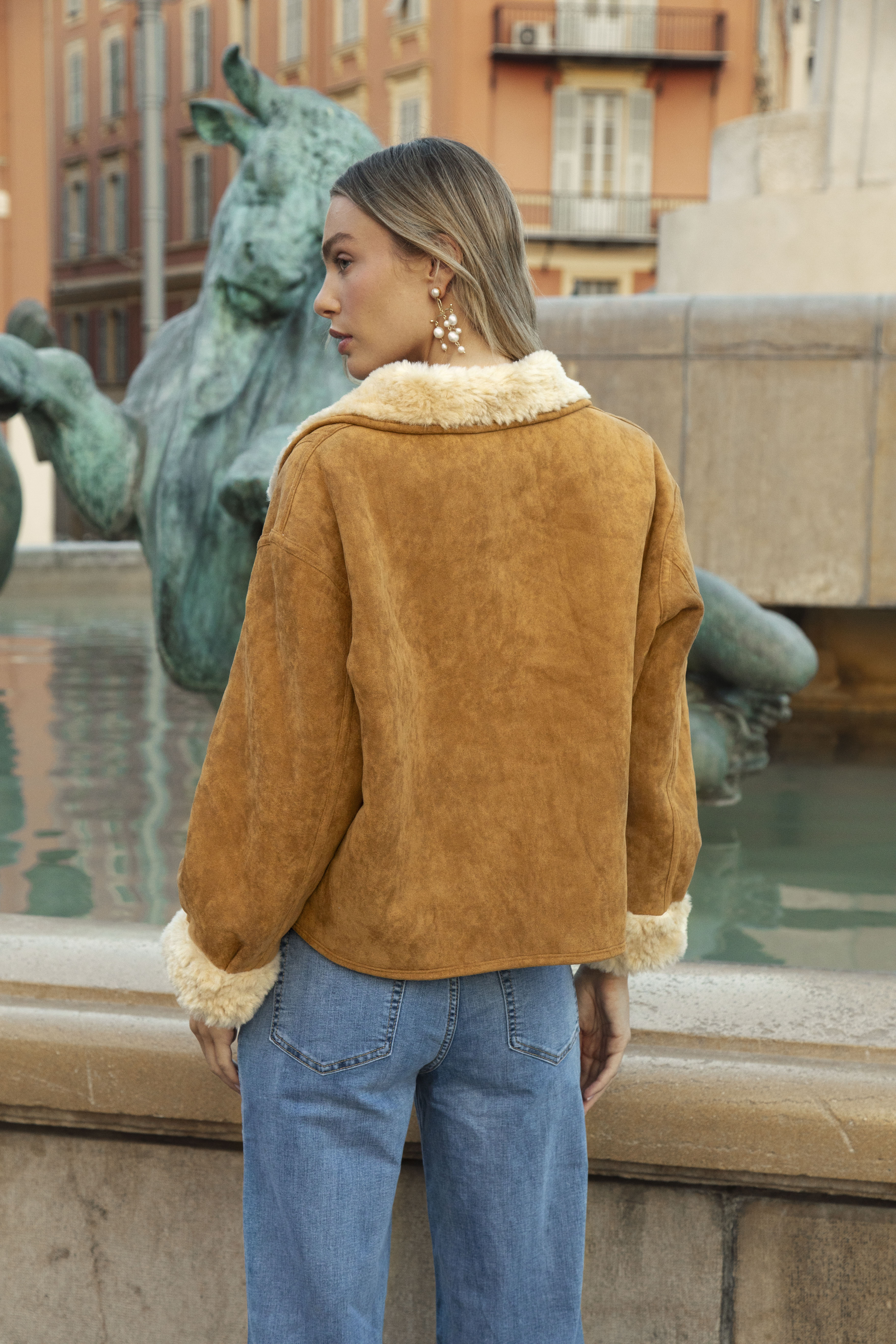 Milano Reversible Sherpa Jacket - rear view with tan outer 