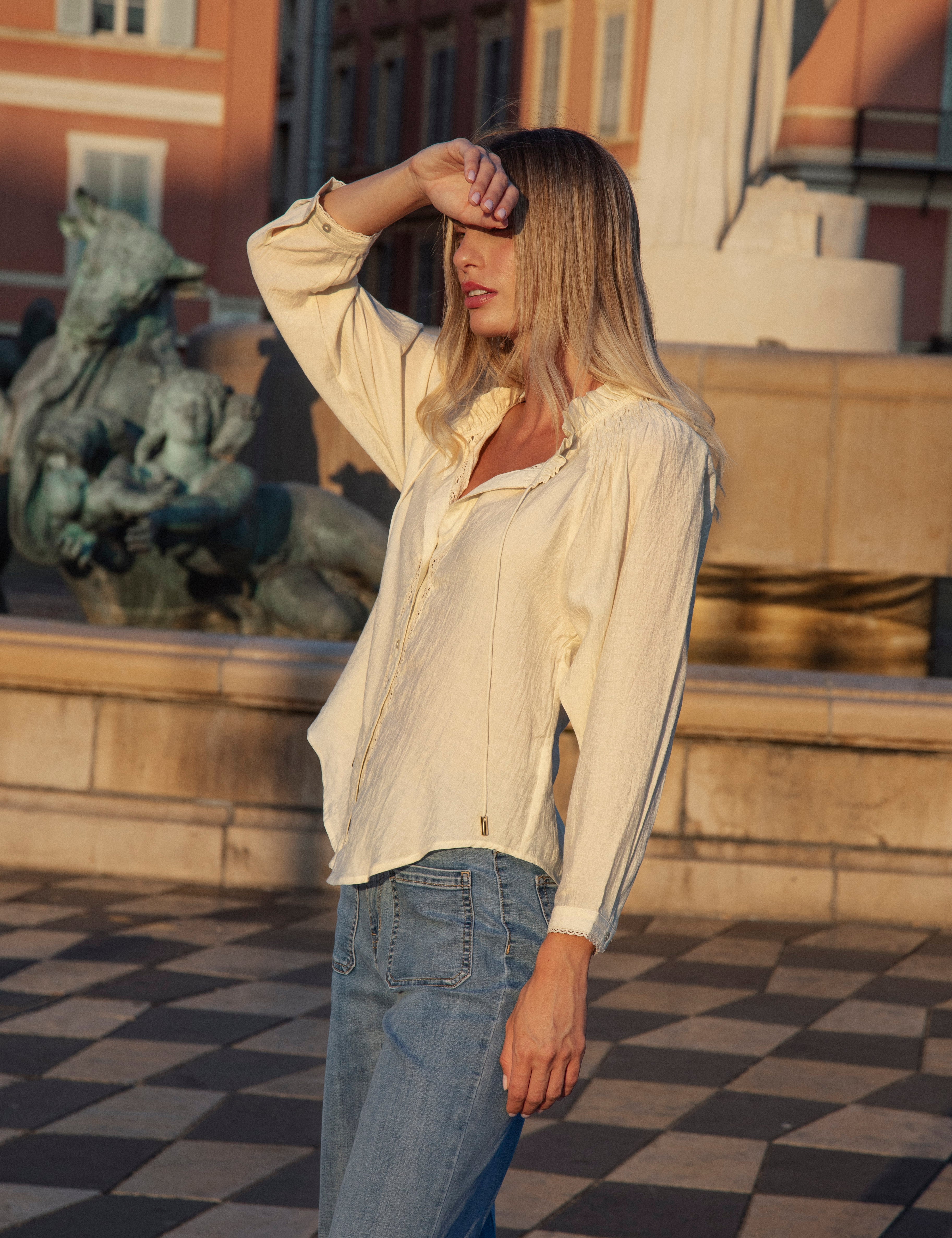 Mirella Blouse - long sleeve shirt in cream colourway