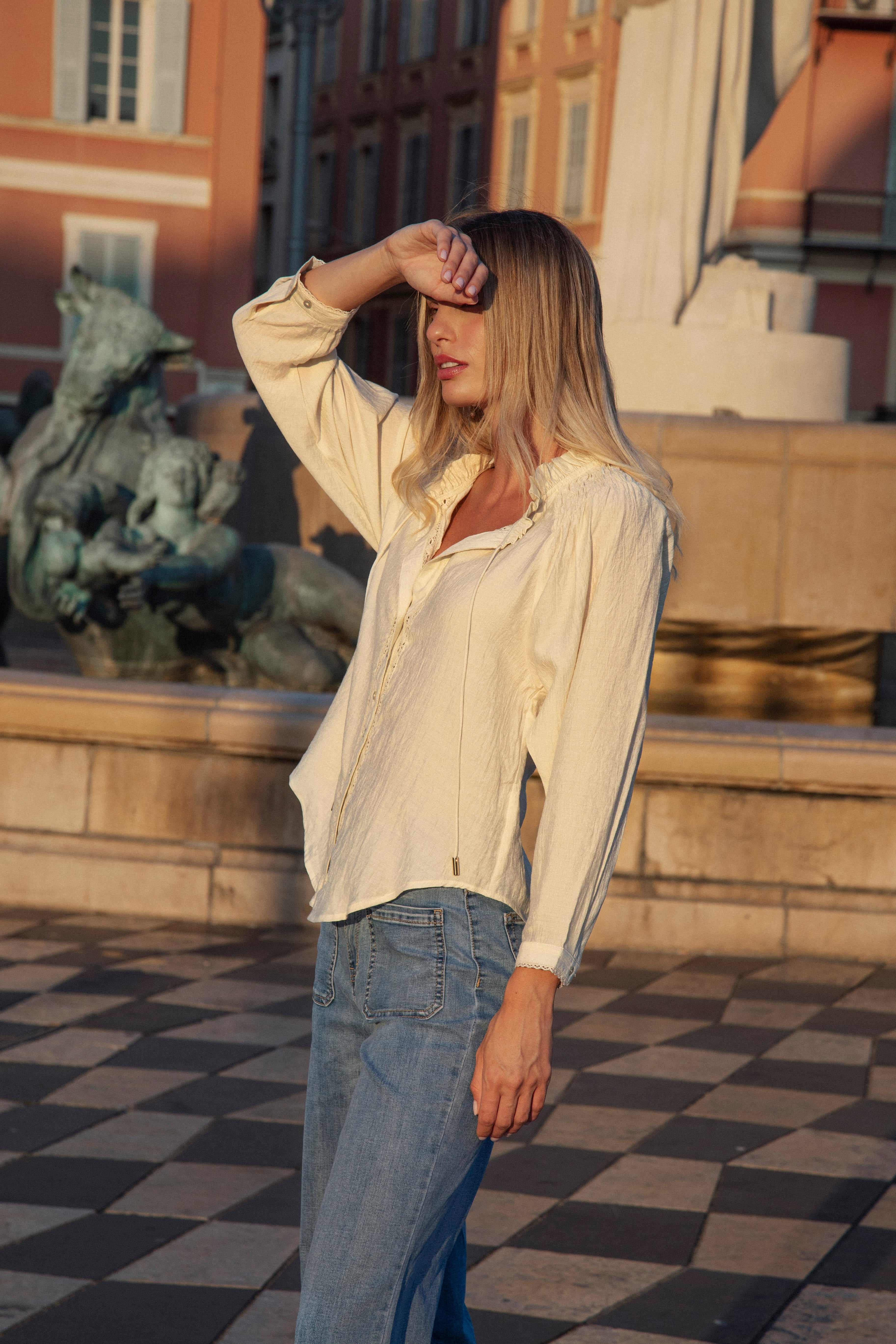 Mirella Blouse - long sleeve shirt in cream colourway