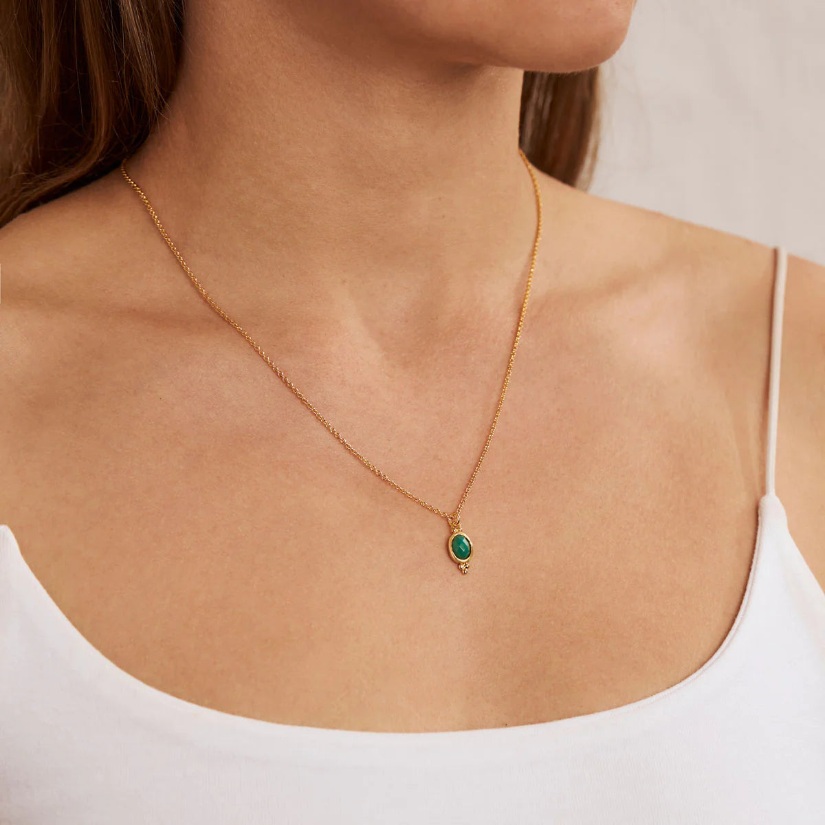 Moon Song Green Onyx Gold Necklace