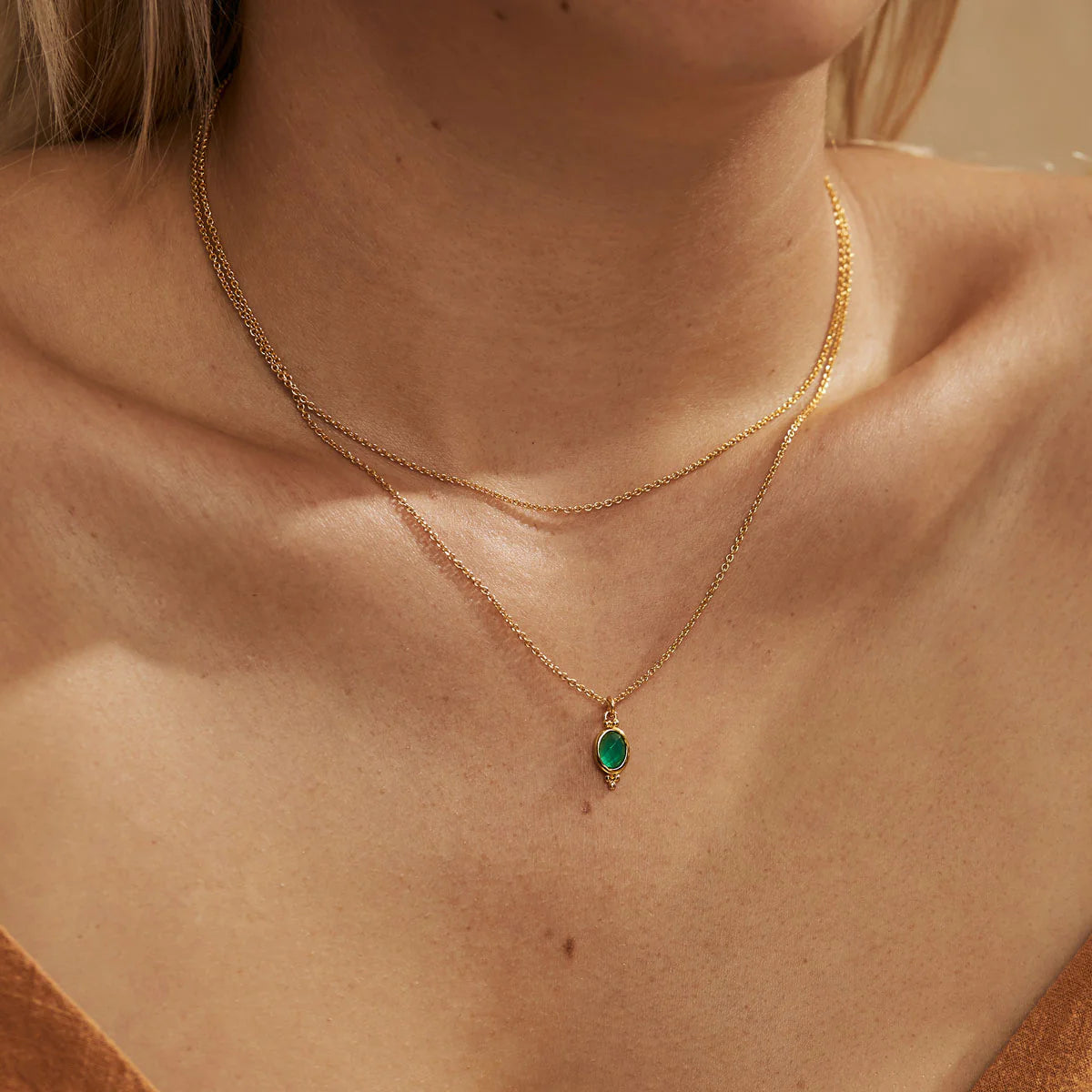 Moon Song Green Onyx Gold Necklace