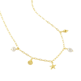 Oceanic Charm Pearl Necklace Gold