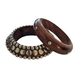 Natural Wood Bangle Set Gold - chunky wooden bangles with gold stud detail