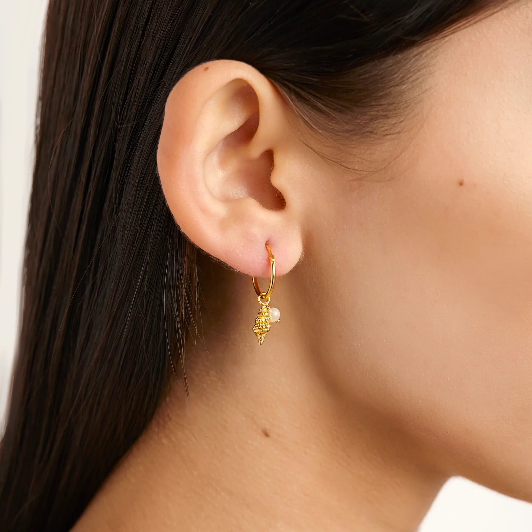 Midsummer Star Spiral Pearl Gold Hoops