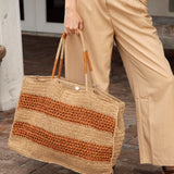Ochre Striped Raffia Bag - tote bag crafted from natural fibres