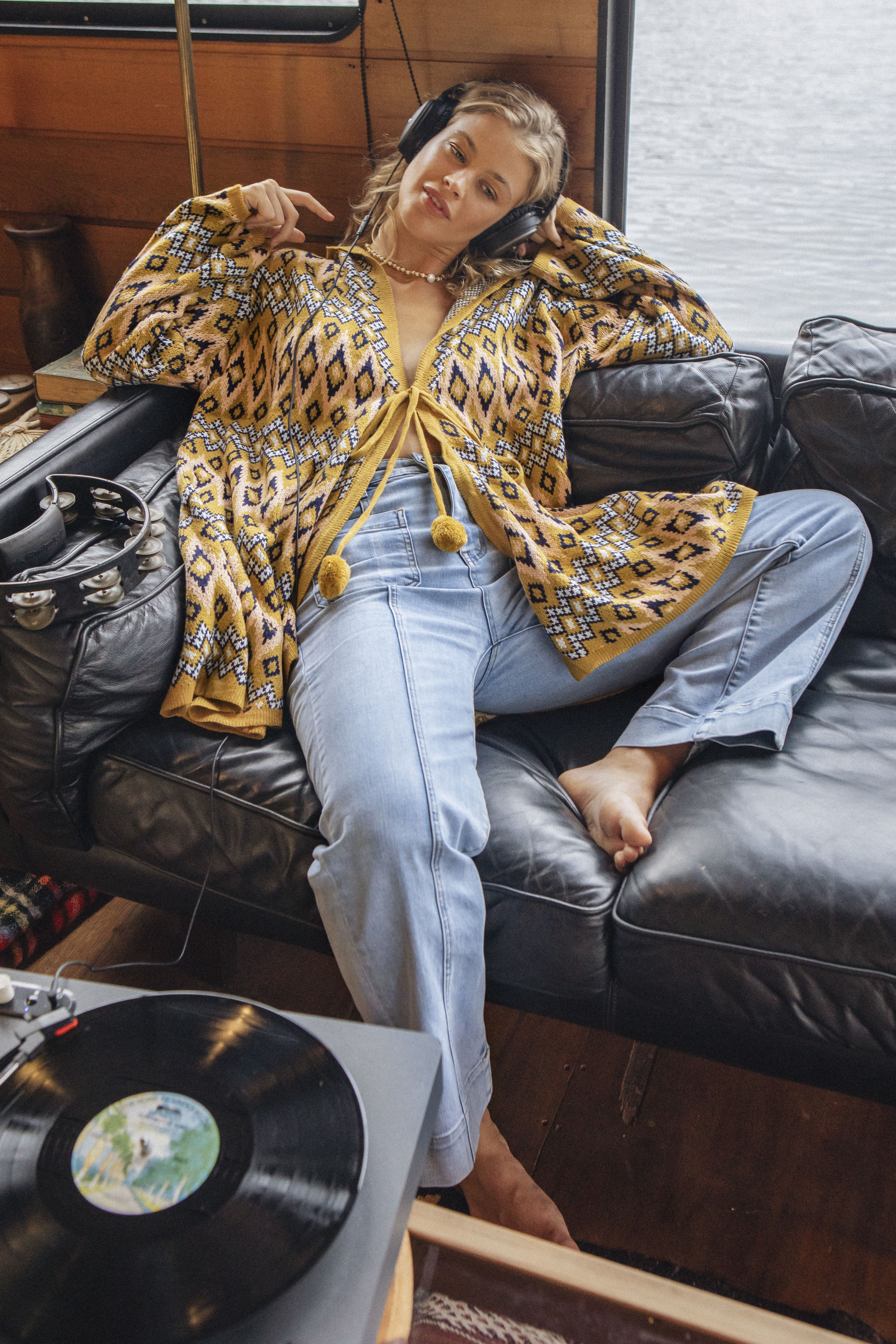 One Love Hooded Cardigan in yellow Aztec colourway