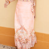 Paisley Wrap Skirt Sorbet - maxi-length skirt in pale pink colourway featuring paisley pattern