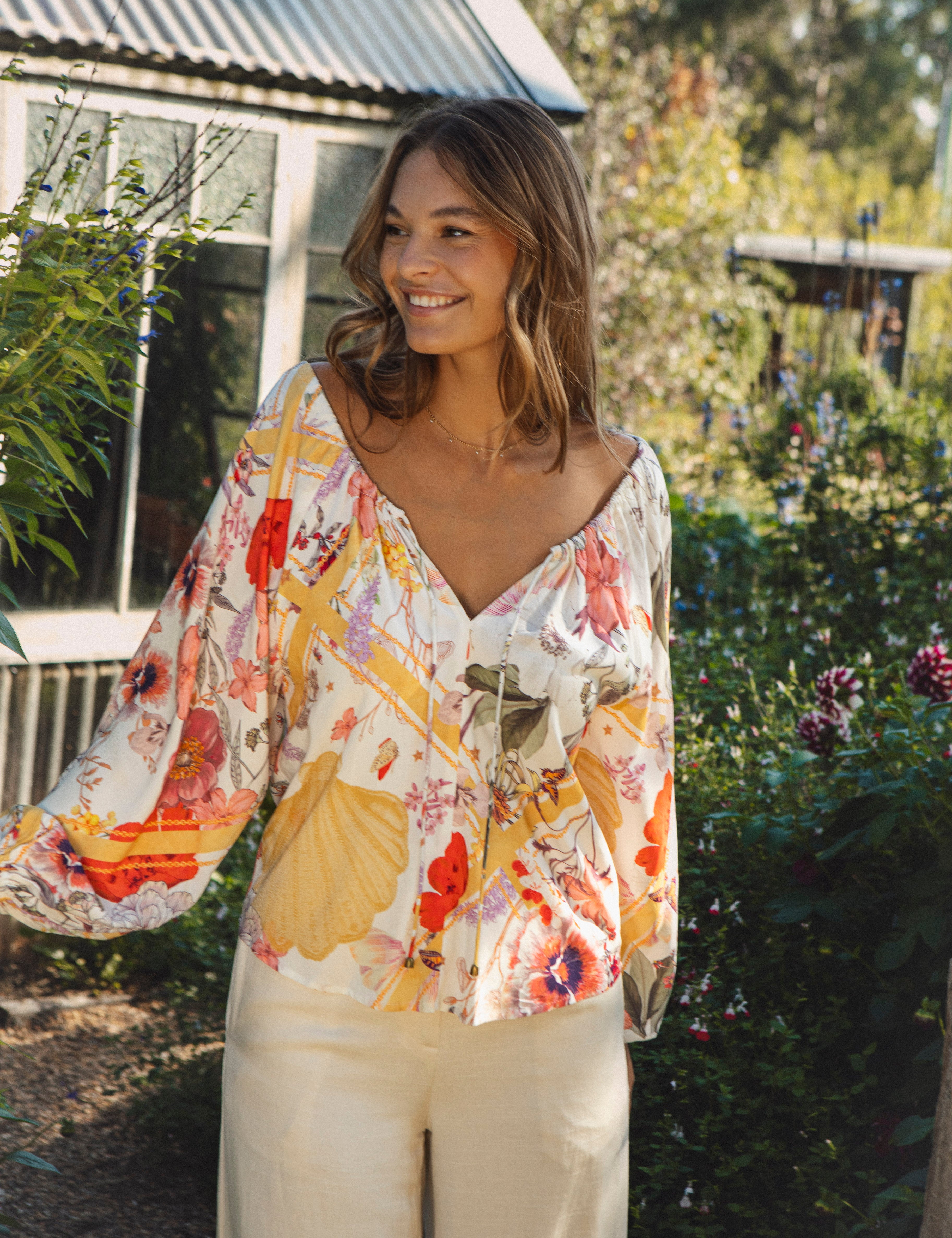 Papillion Blouse - floral print long sleeve Boho blouse