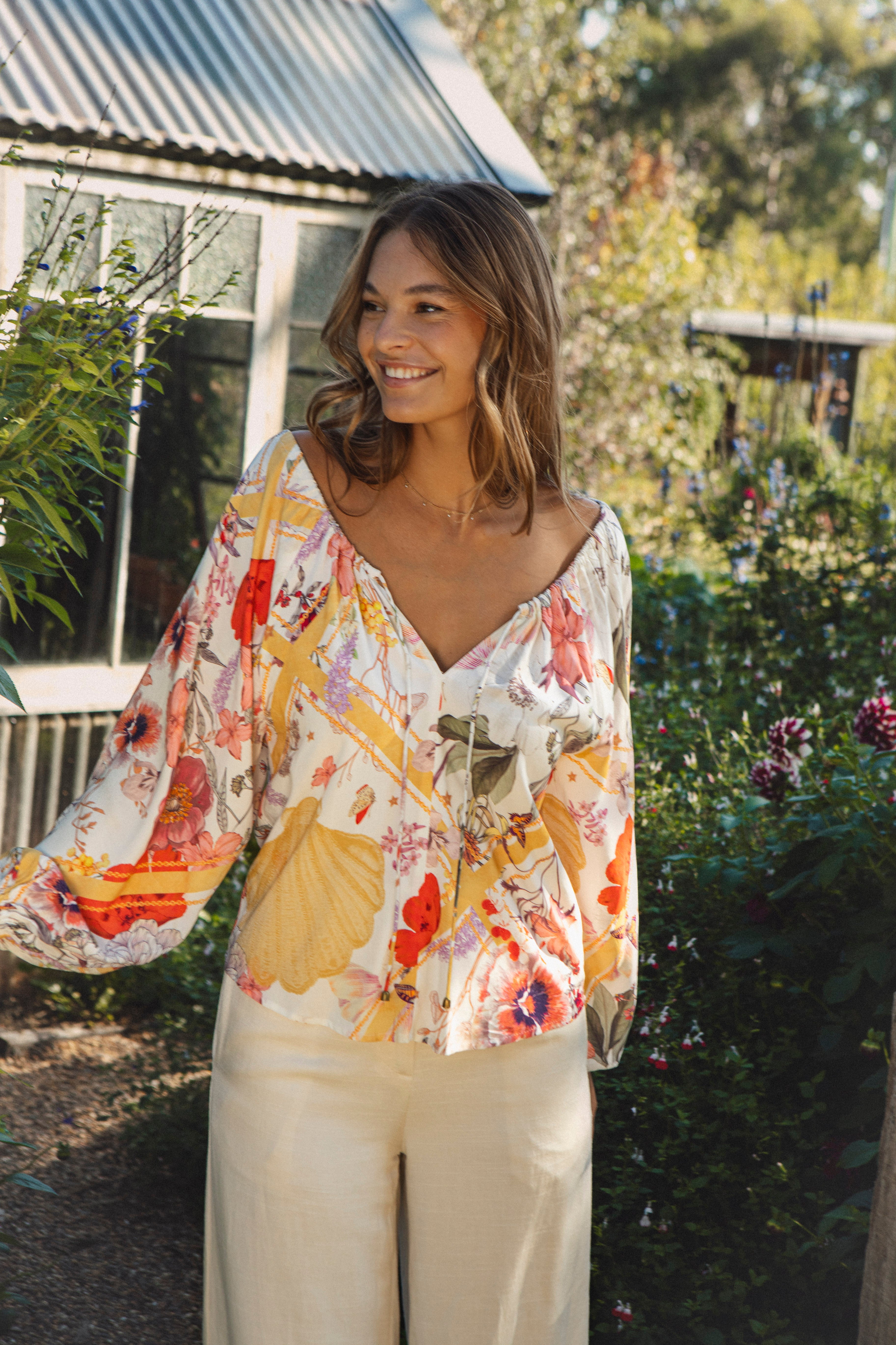 Papillion Blouse - floral print long sleeve Boho blouse