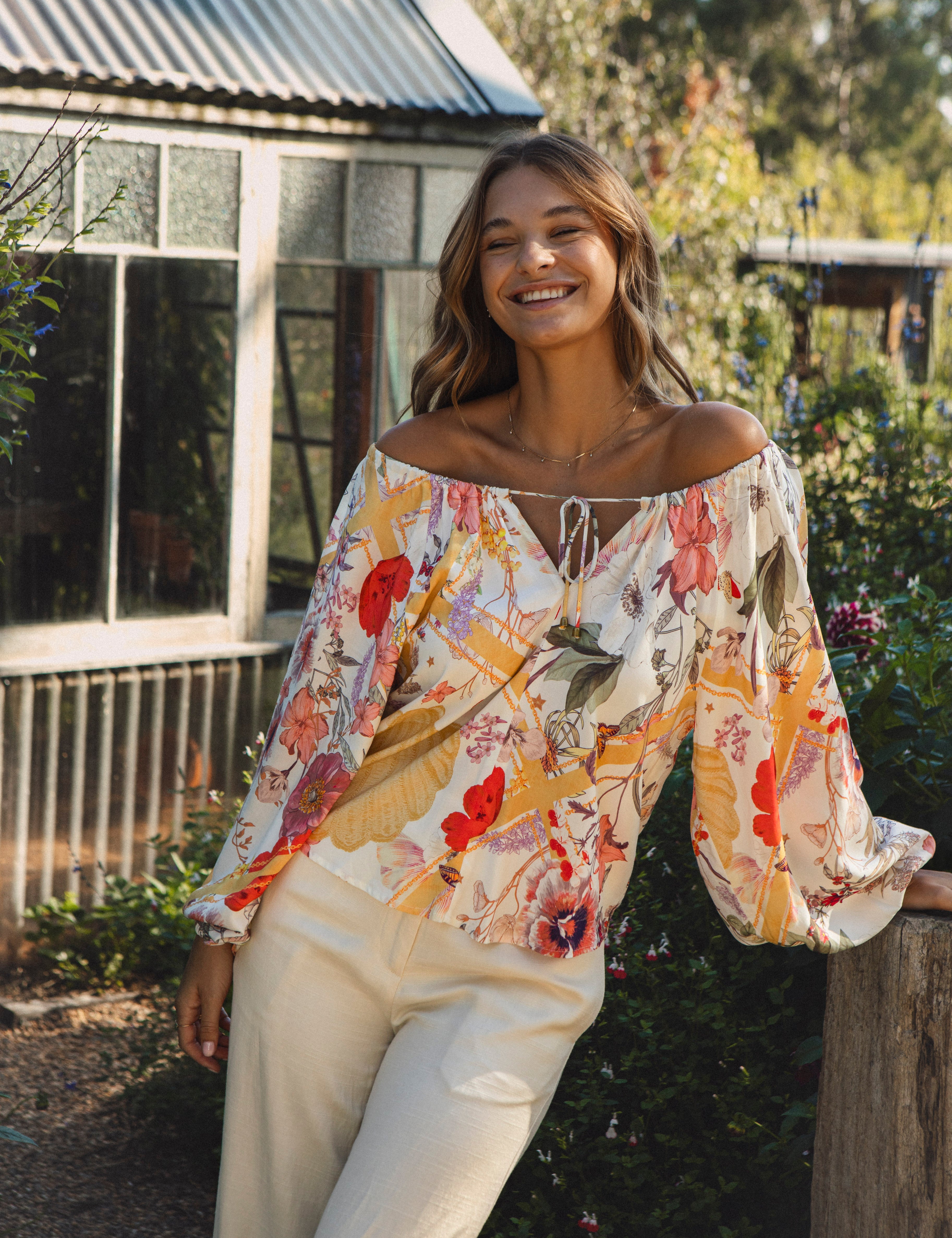 Papillion Blouse - boho style blouse with tie neck closure