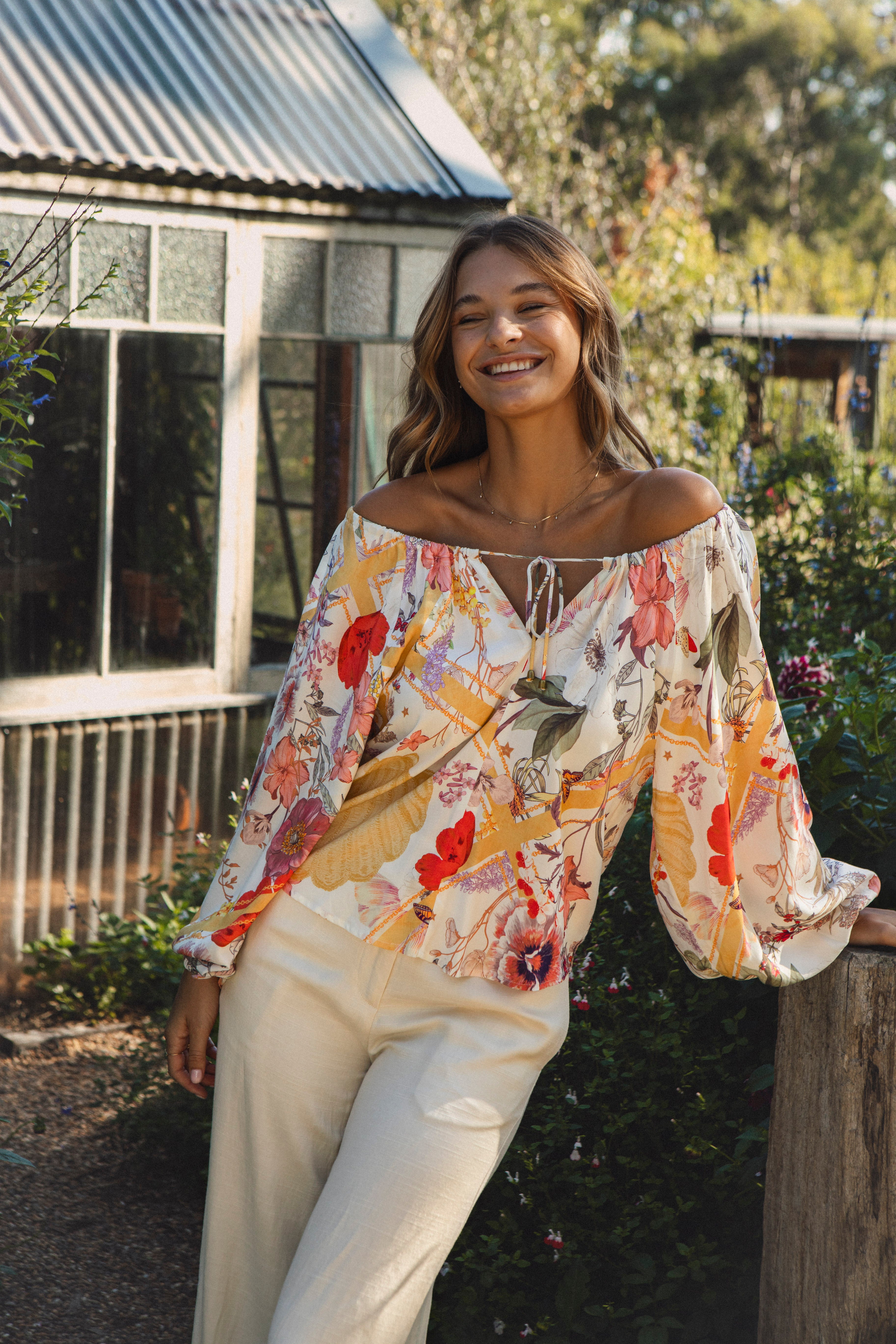 Papillion Blouse - boho style blouse with tie neck closure