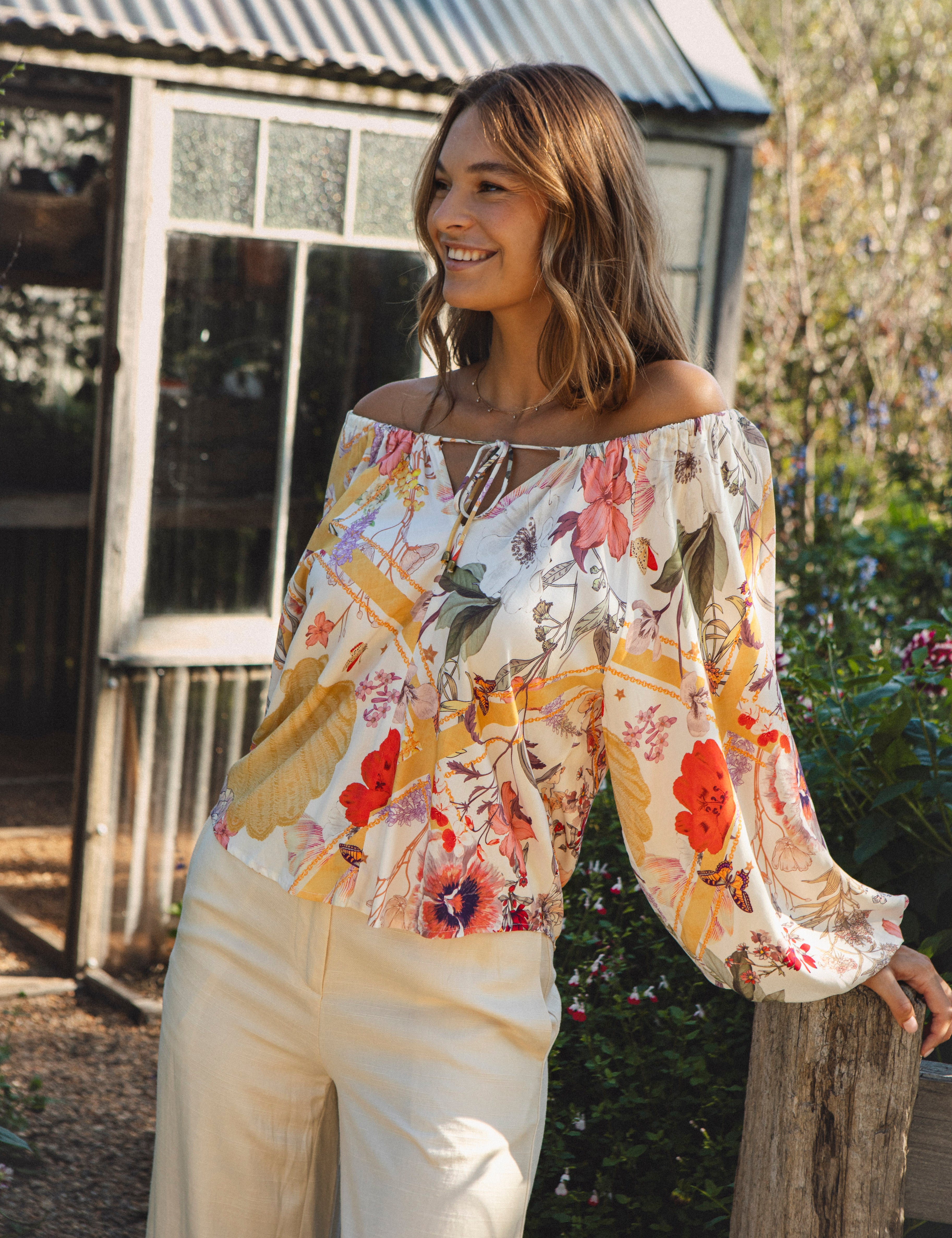 Papillion Blouse - boho style off the shoulder blouse