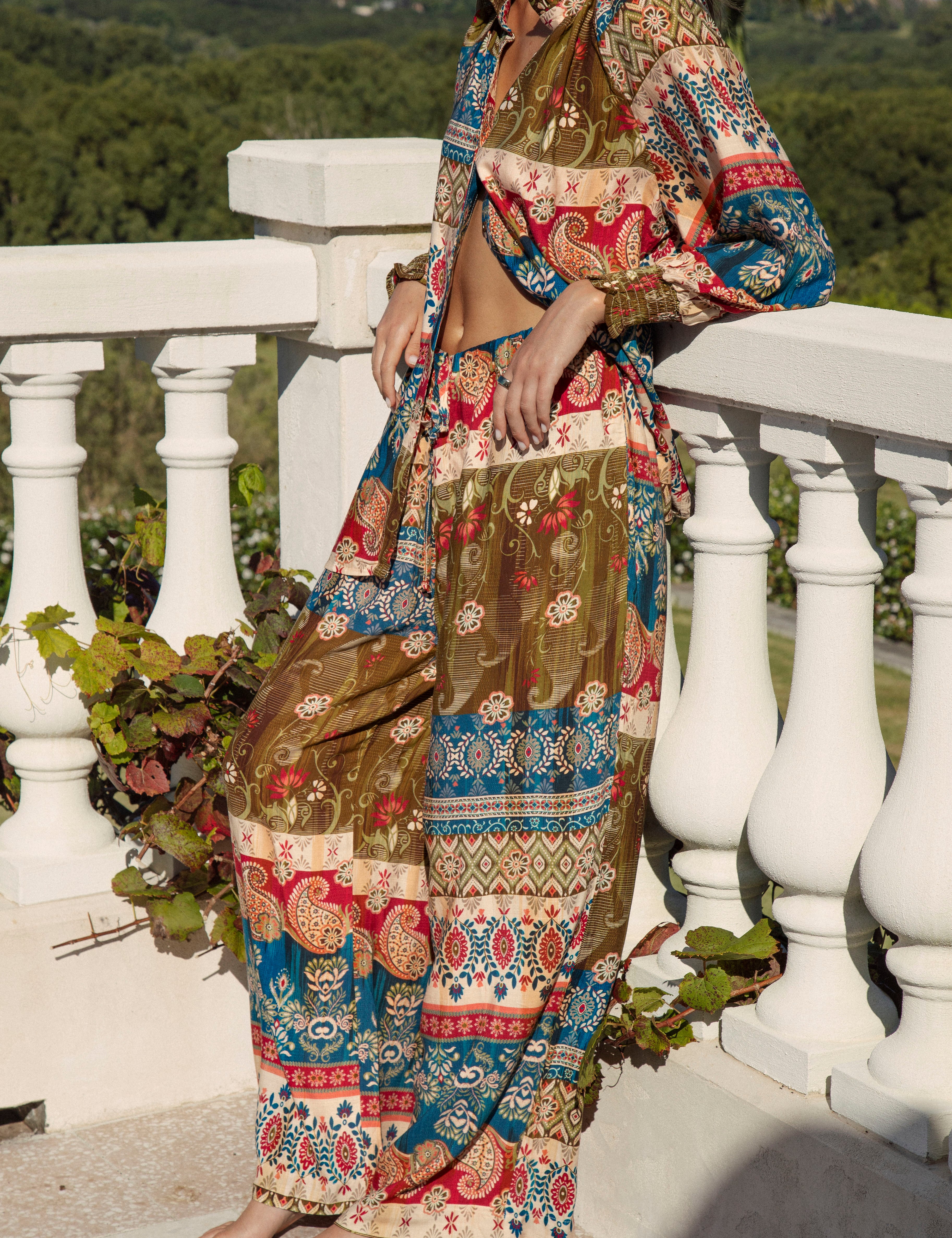 Paradise Pant Olea  - relaxed style pant with drawstring waist and Boho style pattern