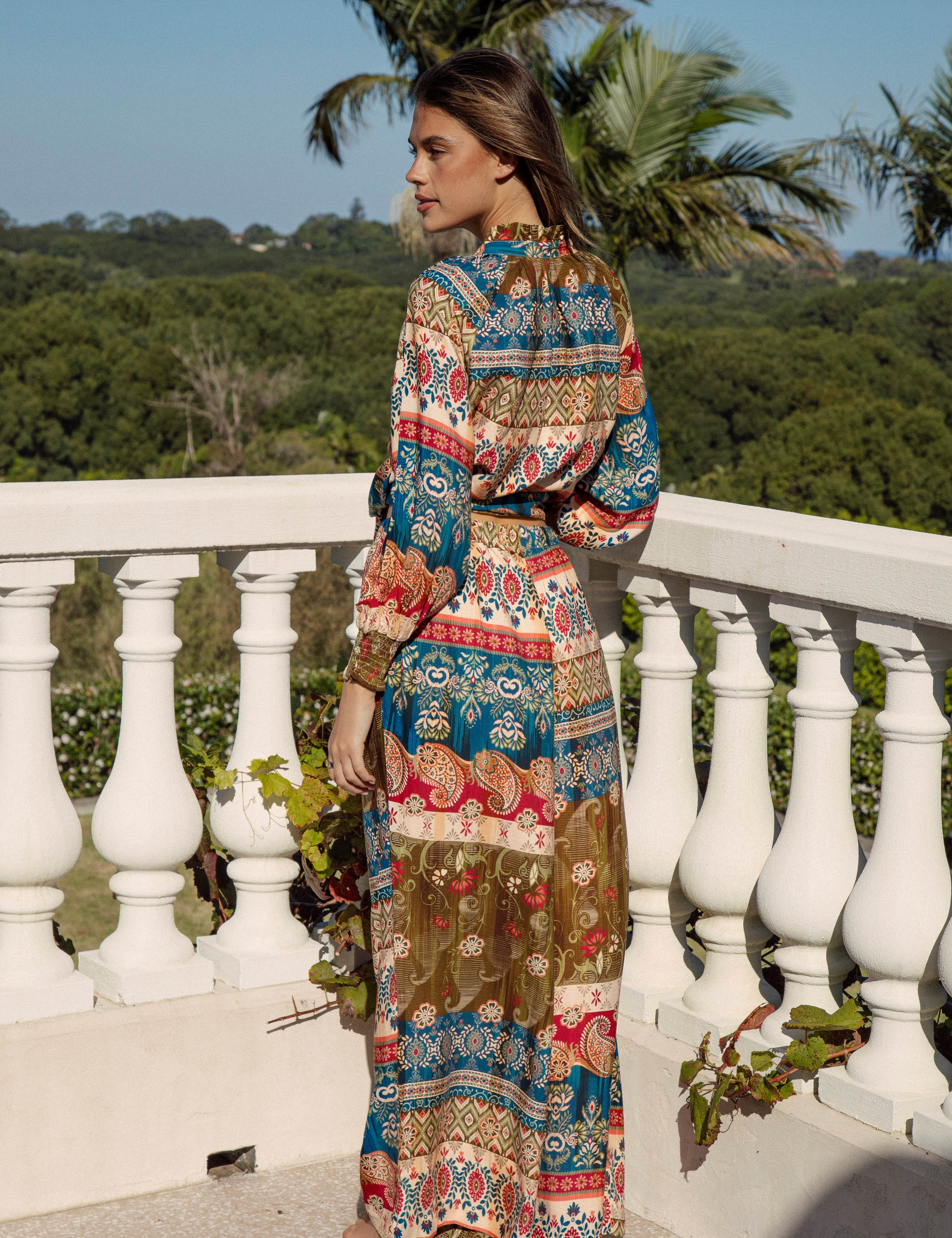 Paradise Pant Olea  - rear view showcasing Bohemian paisley mehndi print