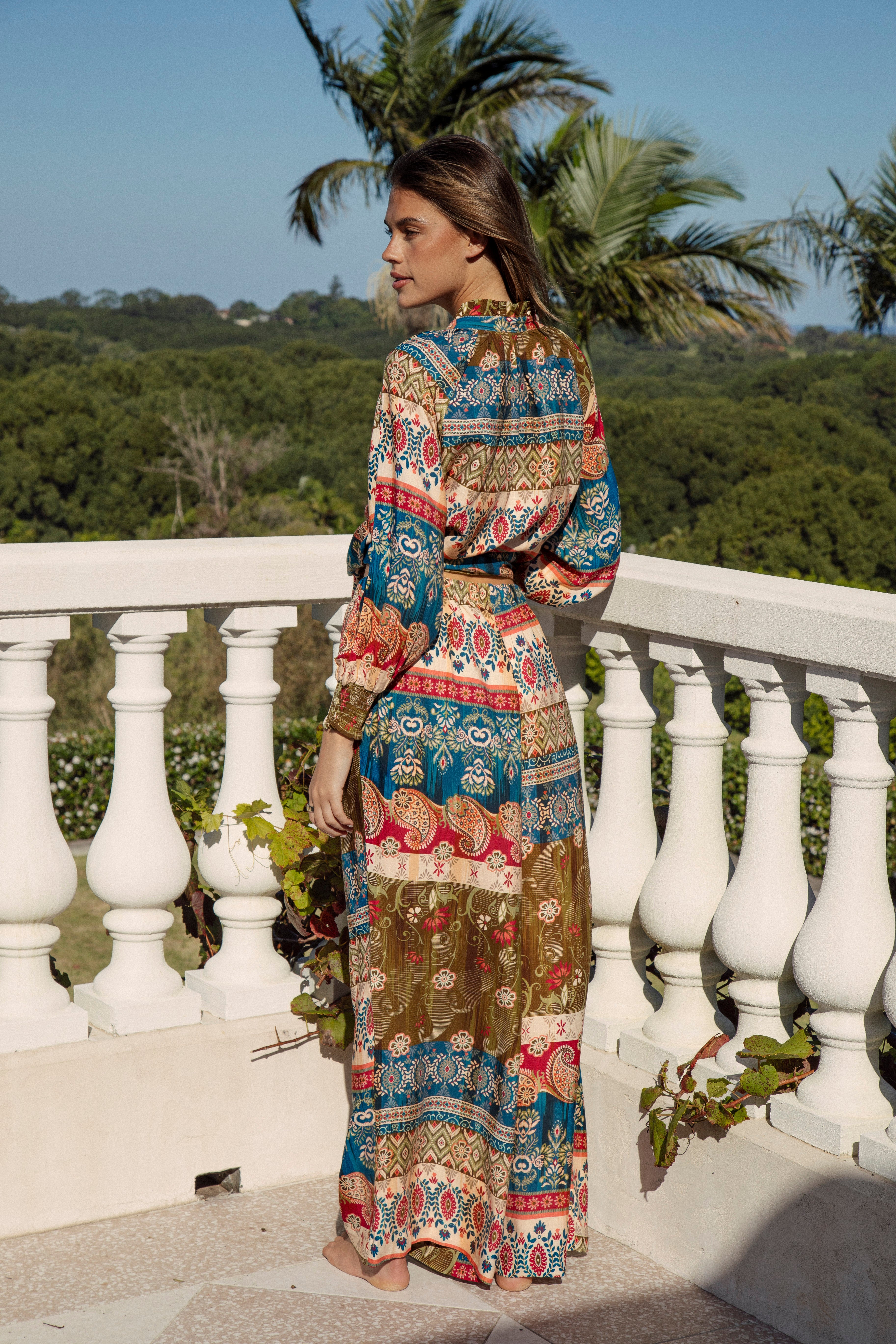 Paradise Pant Olea  - rear view showcasing Bohemian paisley mehndi print