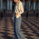 Paris Vintage Jean featuring statement square pockets at front and oversized hem