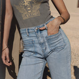 Paris Vintage Jean in Light Wash featuring high rise and front square statement pockets